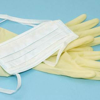 medical gloves and mask