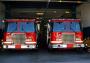 fire trucks in a fire station